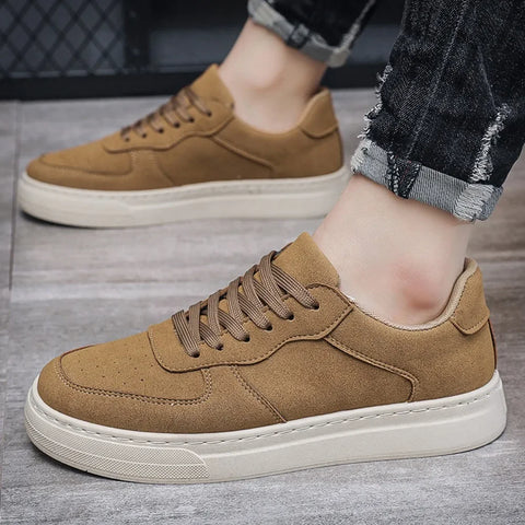 Velrinor unisex sneakers in tan suede with white soles and laces