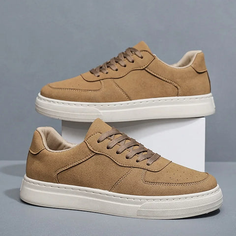 Velrinor unisex sneakers in tan suede with white soles for versatile style