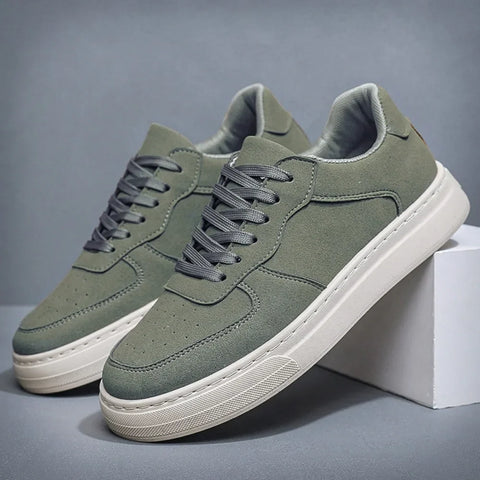 Olive green Velrinor unisex sneakers with white soles and gray laces