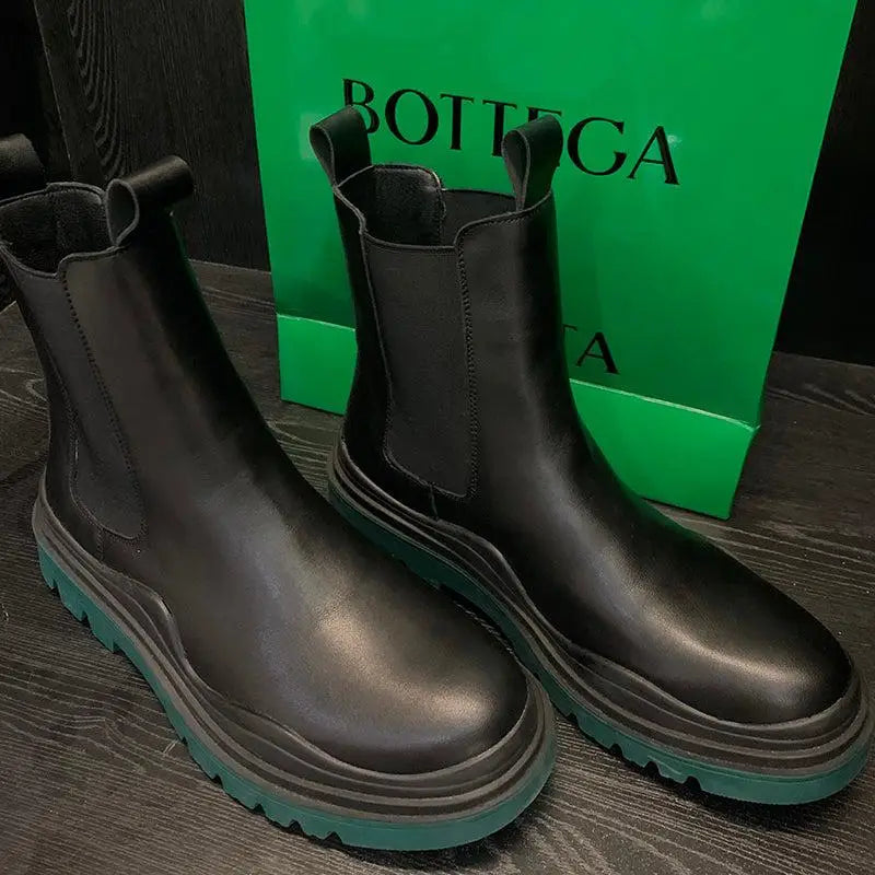 Vimor erkek bot, siyah deri Bottega Veneta Chelsea bot, yeşil tabanlı