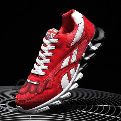 Vinsora unisex sneakers with a unique curved sole in red and white color scheme