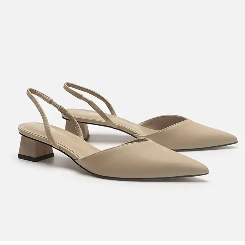 Bej deri slingback topuklu Volteno rugan kadın ayakkabıları, şık ve rahat